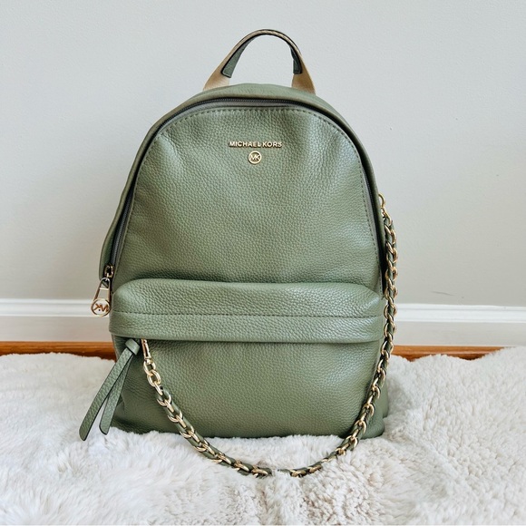 Michael Kors Army Green Leather Backpack with golden chain - Picture 1 of 10